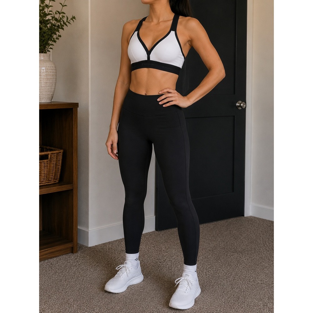 Champion The Curvy Sports Bra Black White Moderate Support Racerback Small NWT